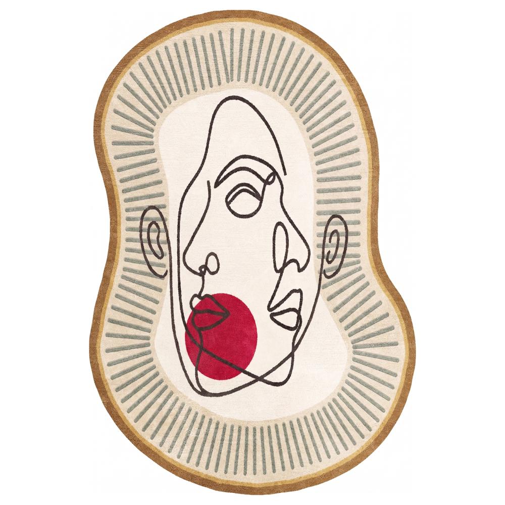 Hand Tufted Abstract Face Shape Wool Rug Cream Brown Red Modern Artistic Irregular Area Carpet For Living Room Bedroom Decor - Backing Material: Canvas Latex