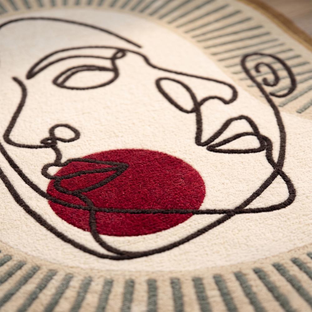 Hand Tufted Abstract Face Shape Wool Rug Cream Brown Red Modern Artistic Irregular Area Carpet for Living Room Bedroom Decor