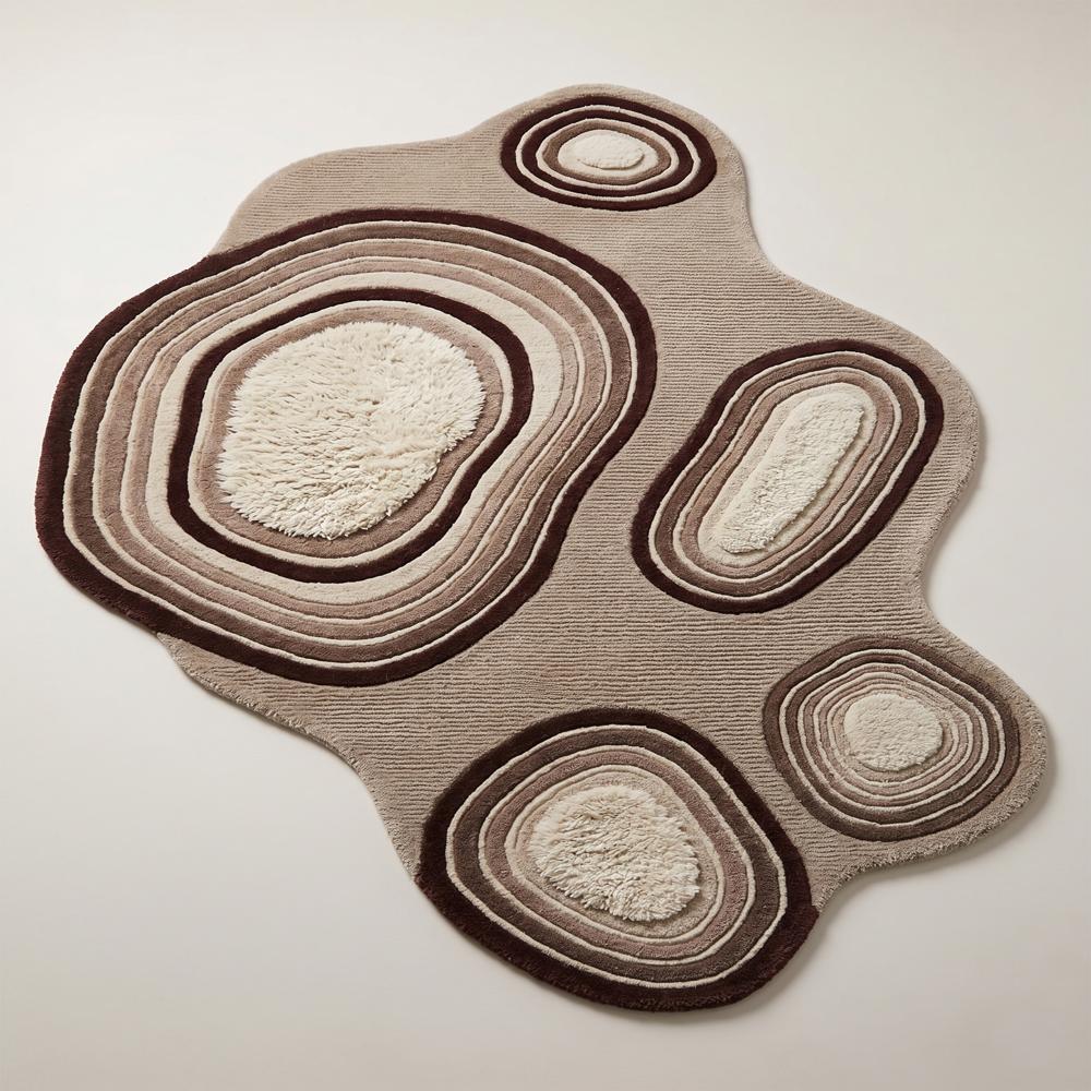 Hand Tufted Brown and Cream Abstract Irregular Shape Wool Rug Modern 3D Textured Handmade Carpet for Living Room Bedroom Decor