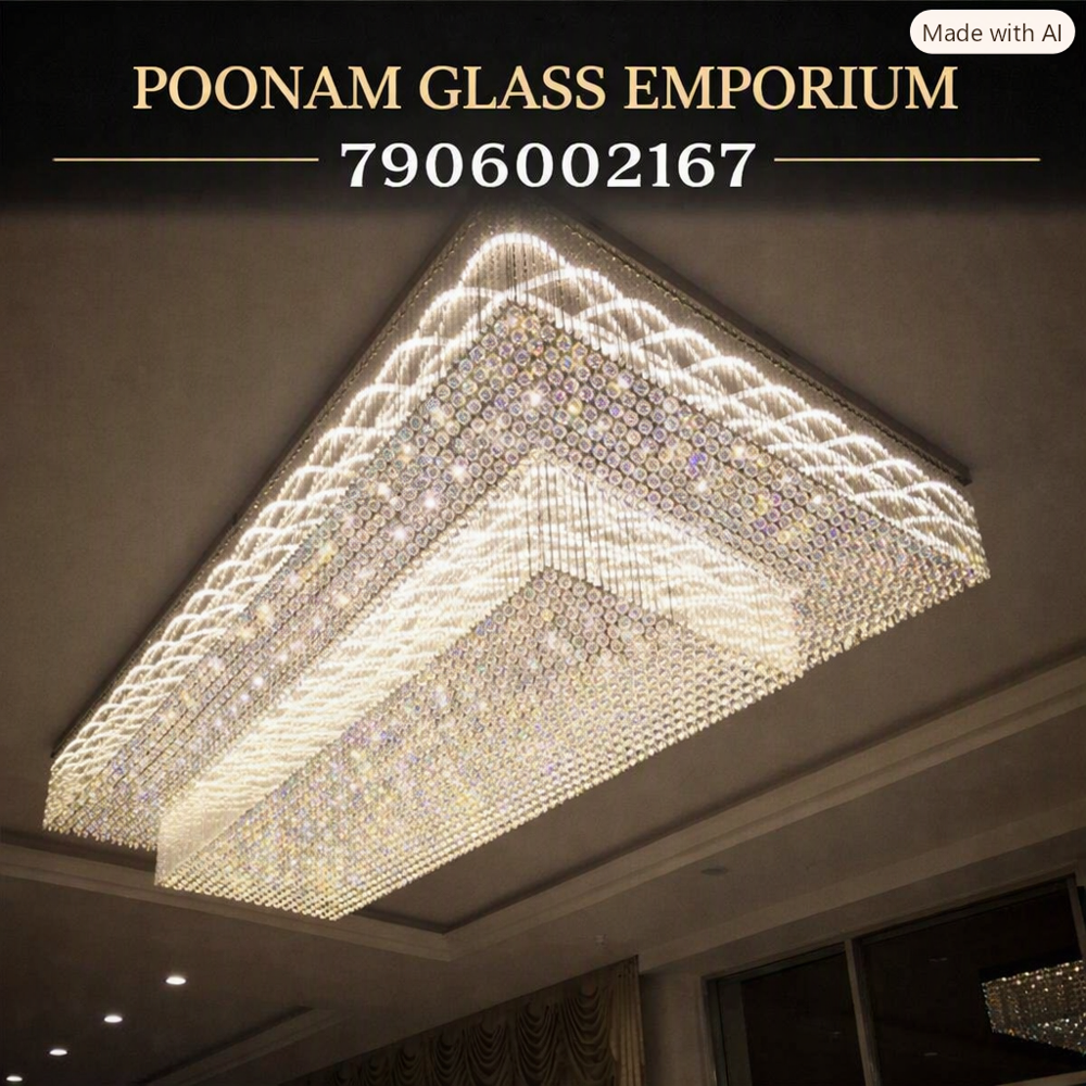 Rectangular Crystal Chandelier Fancy Ceiling Light - Color: Golden / Warm White