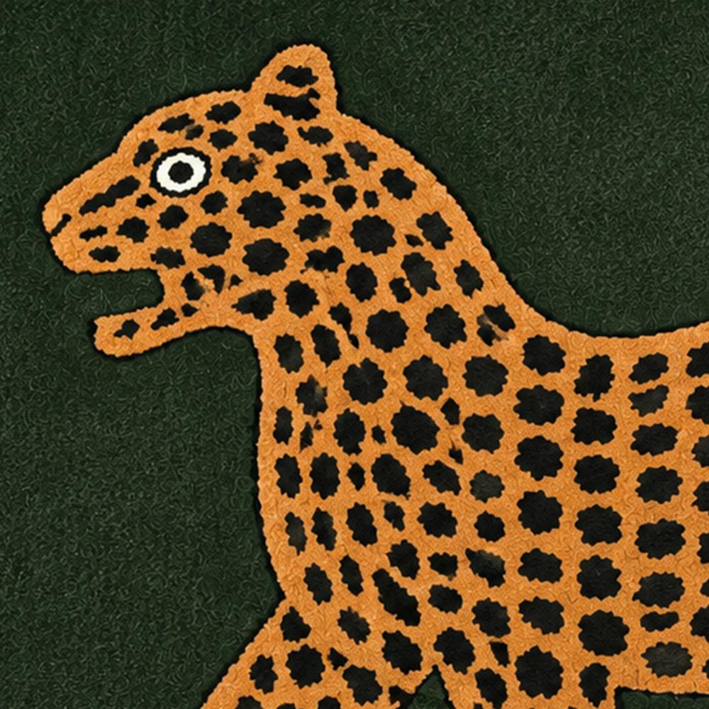Handmade Modern Leopard Motif Tufted Wool Rug - Forest Green & Gold