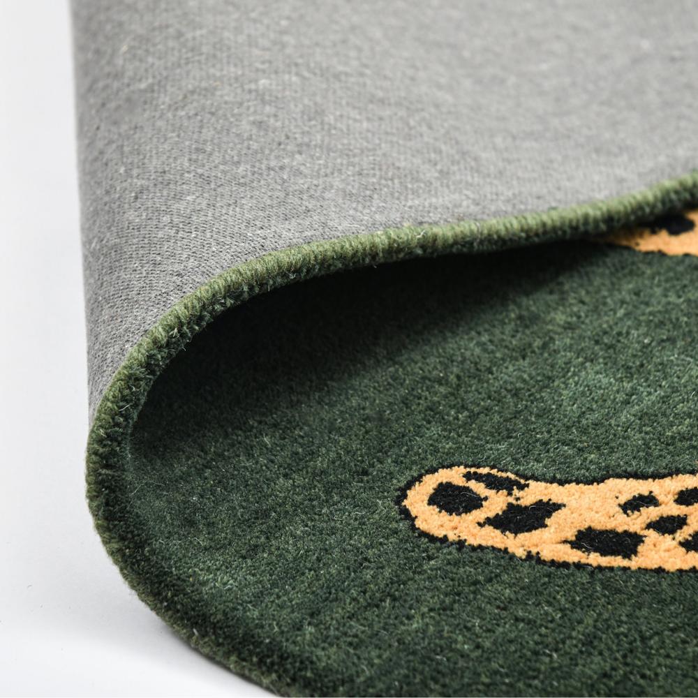 Handmade Modern Leopard Motif Tufted Wool Rug - Forest Green & Gold