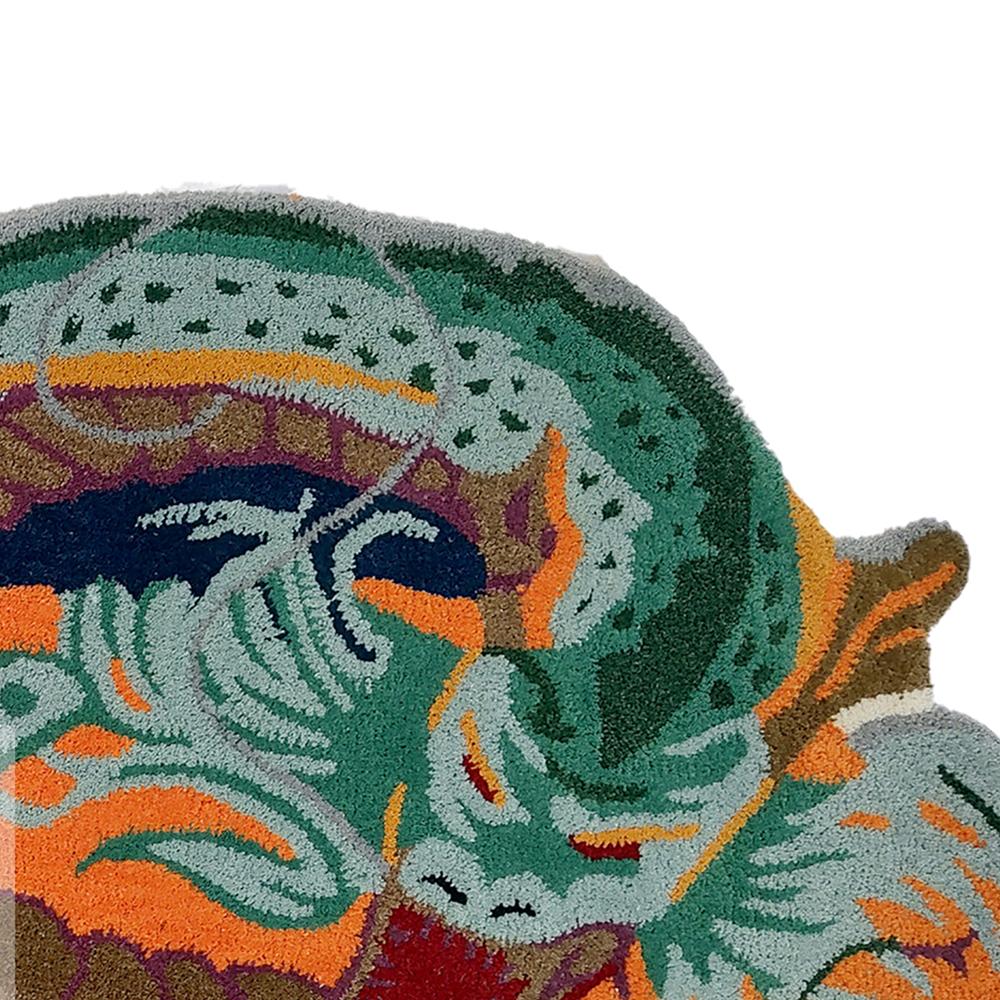 Hand-Tufted Japanese Dragon & Great Wave Round Wool Rug