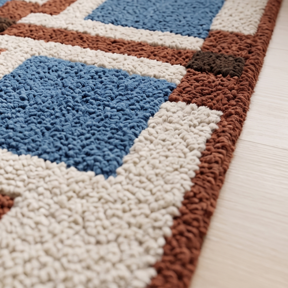 Handmade Modern Geometric Block Tufted Wool Area Rug - Blue & Terracotta