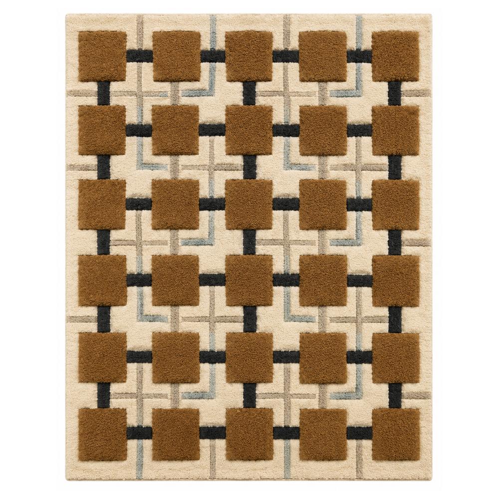 Handmade Modern Geometric Block Tufted Wool Area Rug - Camel & Cream
