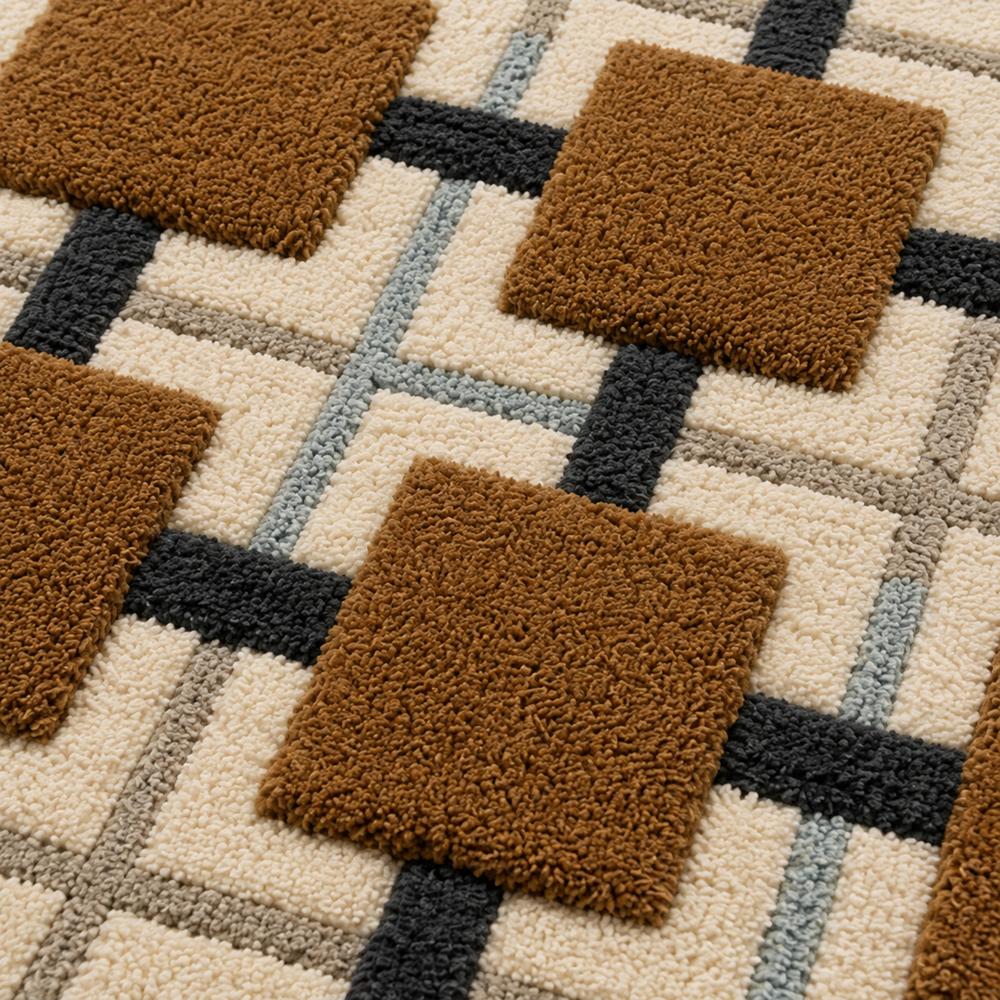 Handmade Modern Geometric Block Tufted Wool Area Rug - Camel & Cream