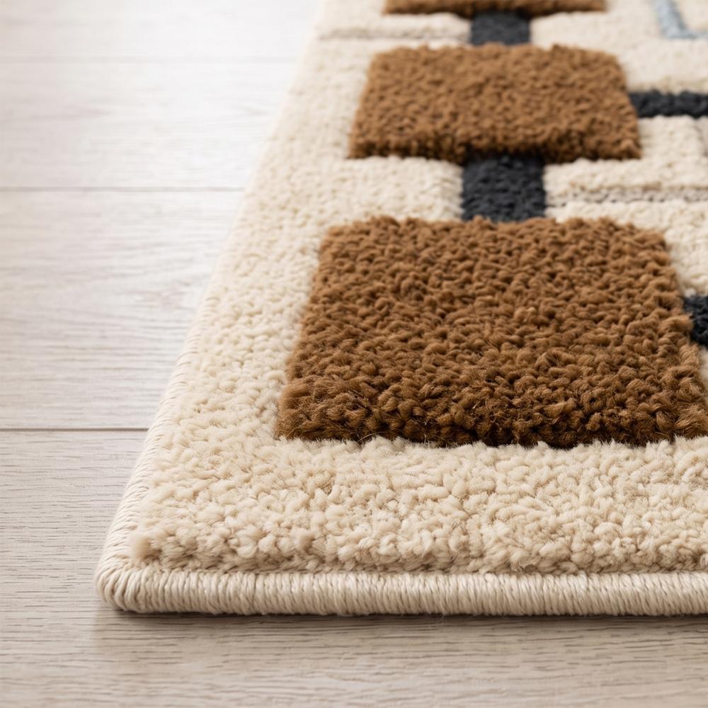 Handmade Modern Geometric Block Tufted Wool Area Rug - Camel & Cream