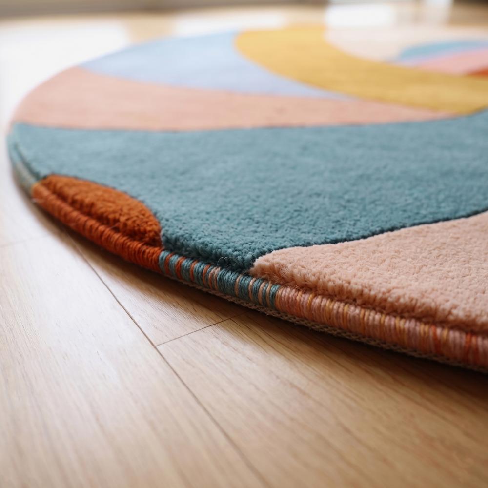 Handmade Modern Pastel Swirl Round Tufted Wool Area Rug