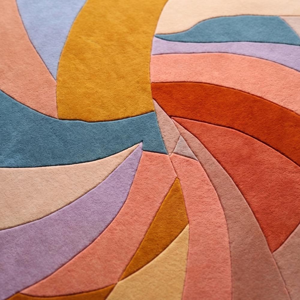 Handmade Modern Pastel Swirl Round Tufted Wool Area Rug
