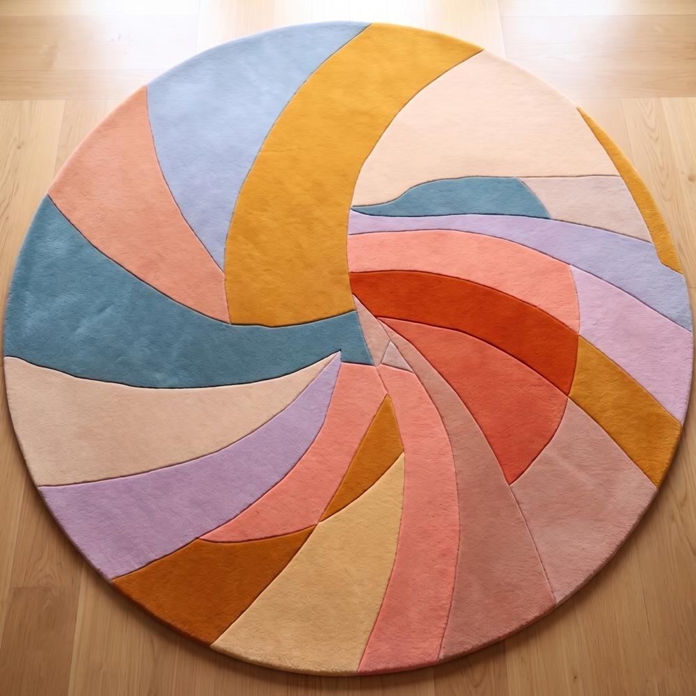 Handmade Modern Pastel Swirl Round Tufted Wool Area Rug