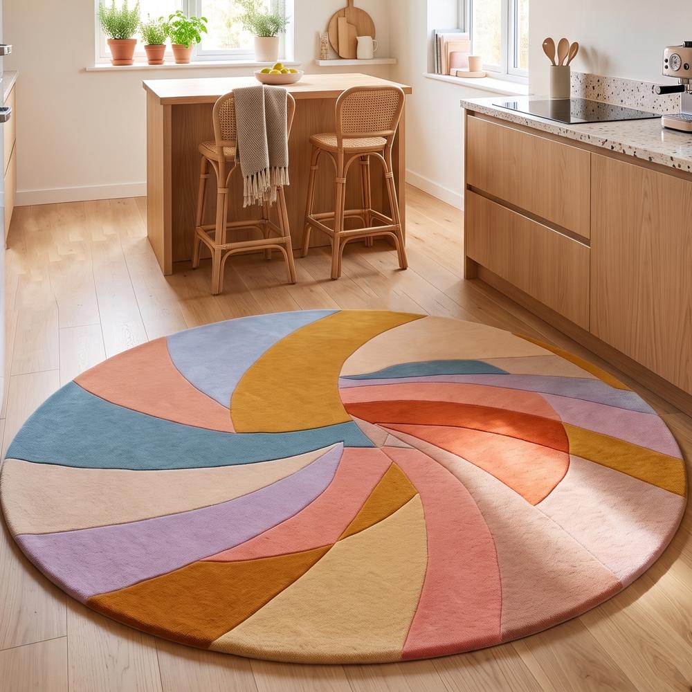 Handmade Modern Pastel Swirl Round Tufted Wool Area Rug