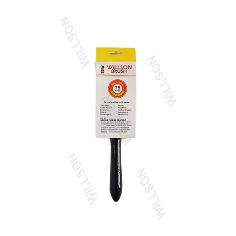 75mm Paint Brush - Nylon Bristles, 11 Inch Size | Wooden Handle, Black & Silver Color, Ergonomic Design For Comfortable Grip