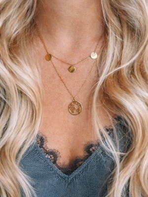 Gold Plated Multi-Layer Coin Pendant Necklace