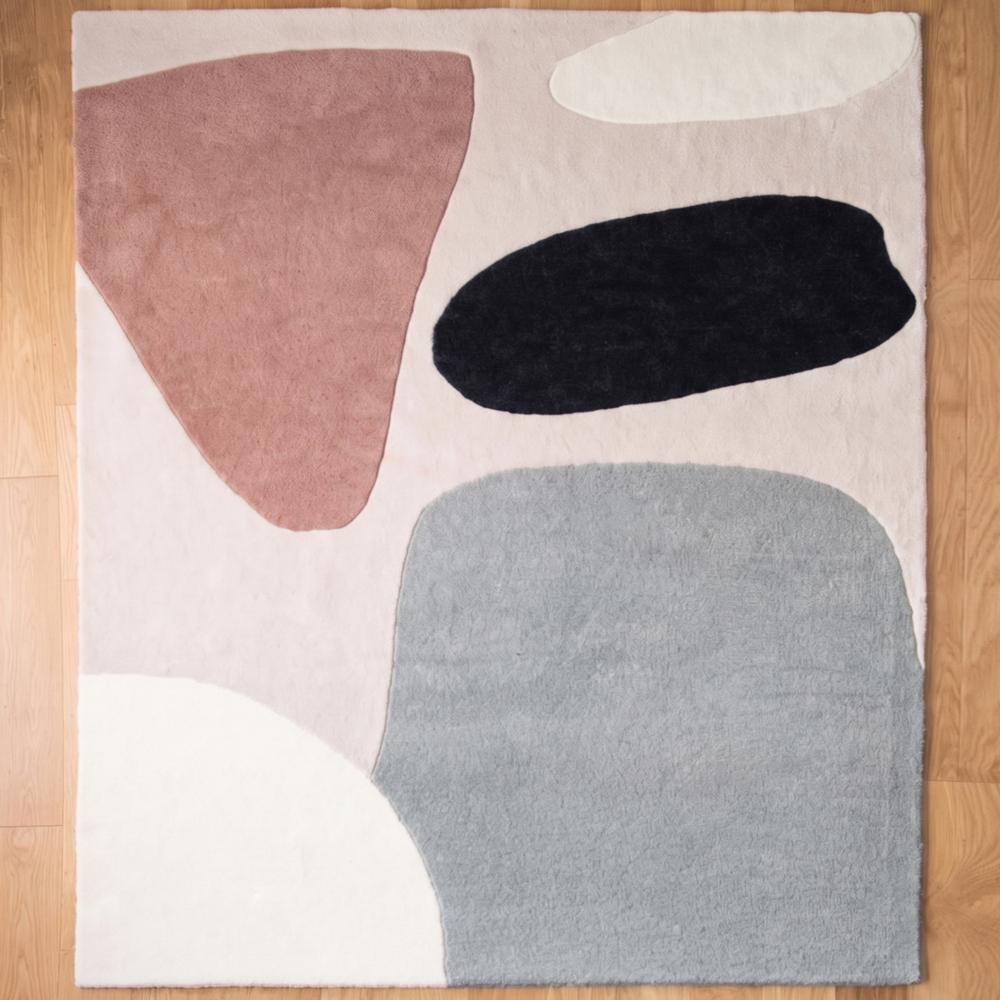 Handmade Abstract Organic Shapes Tufted Wool Area Rug - Dusty Pink & Grey - Backing Material: Canvas Latex