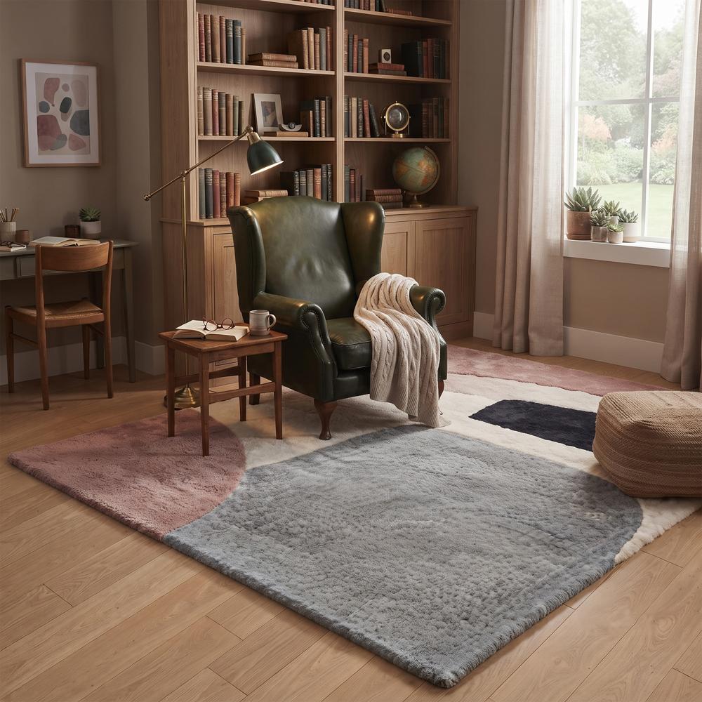 Handmade Abstract Organic Shapes Tufted Wool Area Rug - Dusty Pink & Grey