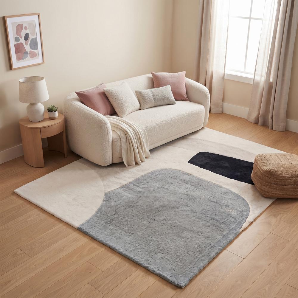 Handmade Abstract Organic Shapes Tufted Wool Area Rug - Dusty Pink & Grey