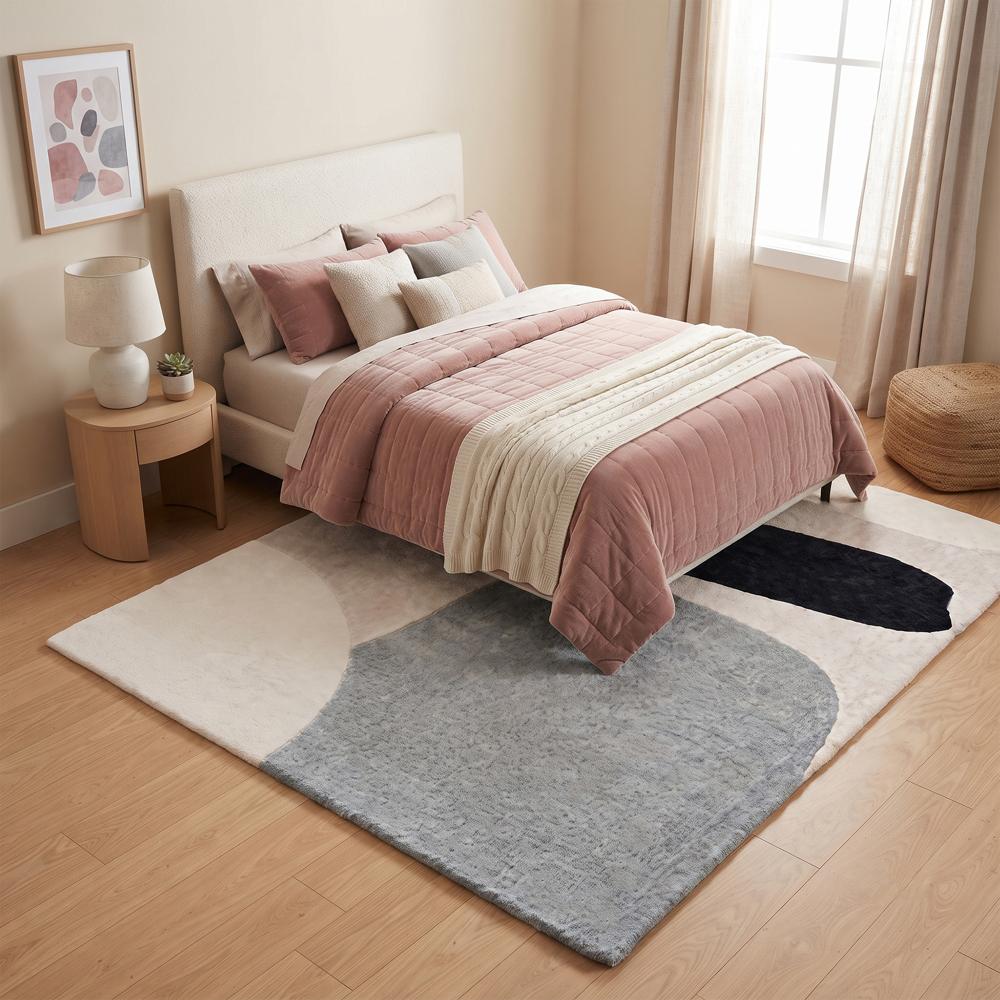 Handmade Abstract Organic Shapes Tufted Wool Area Rug - Dusty Pink & Grey