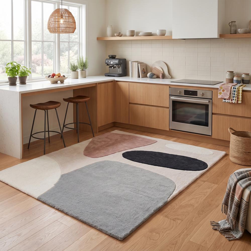 Handmade Abstract Organic Shapes Tufted Wool Area Rug - Dusty Pink & Grey