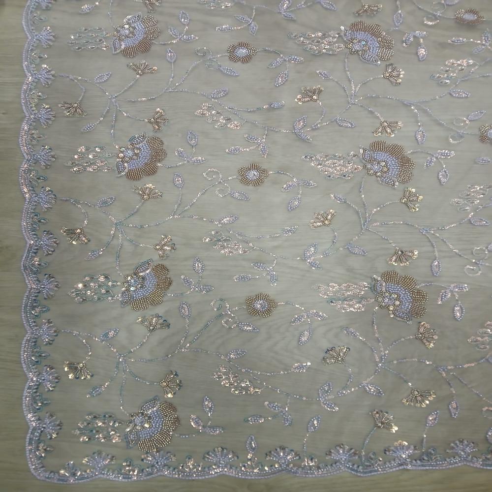 Elegant Lavender Grey Embroidered Net Saree with Floral Sequin Work