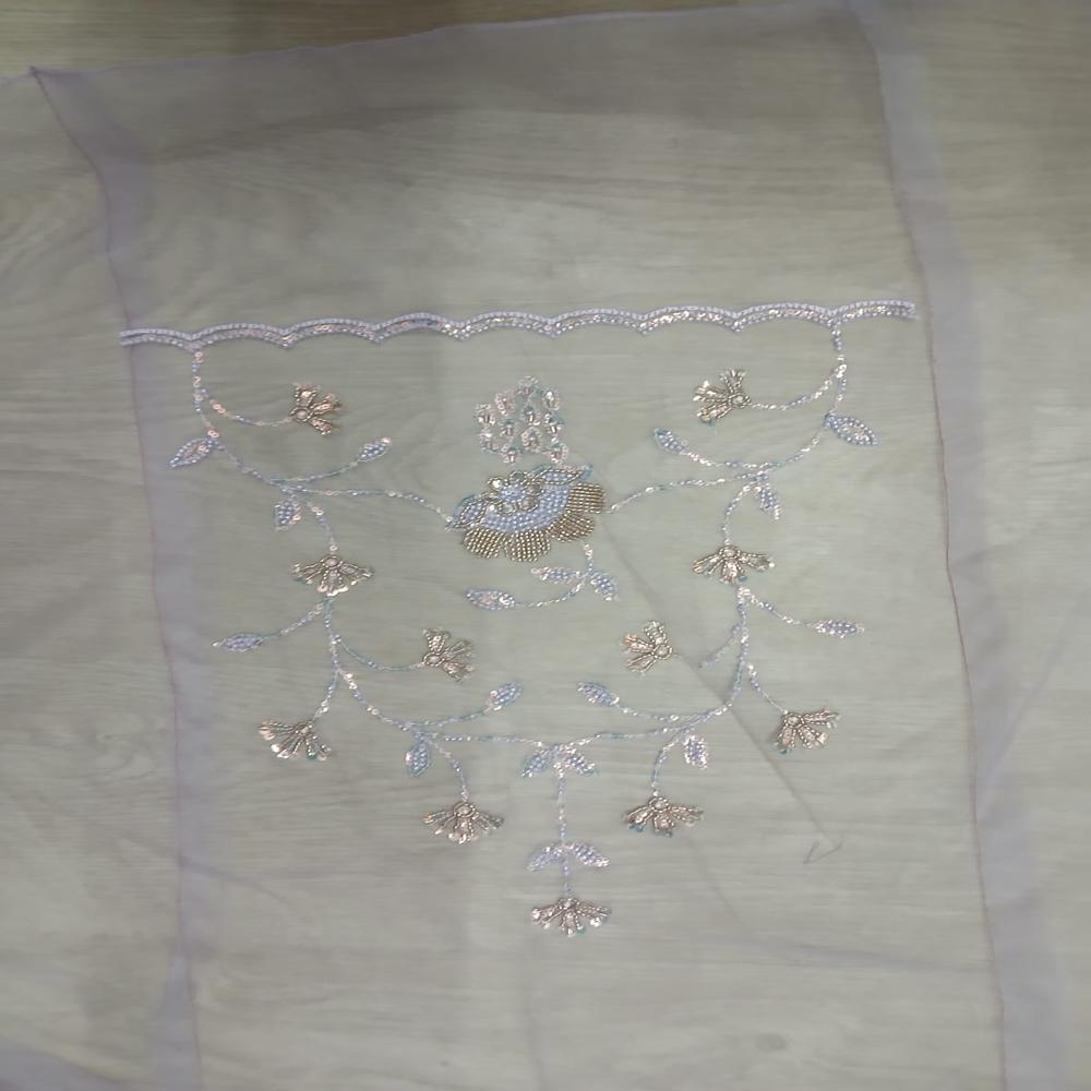 Elegant Lavender Grey Embroidered Net Saree with Floral Sequin Work