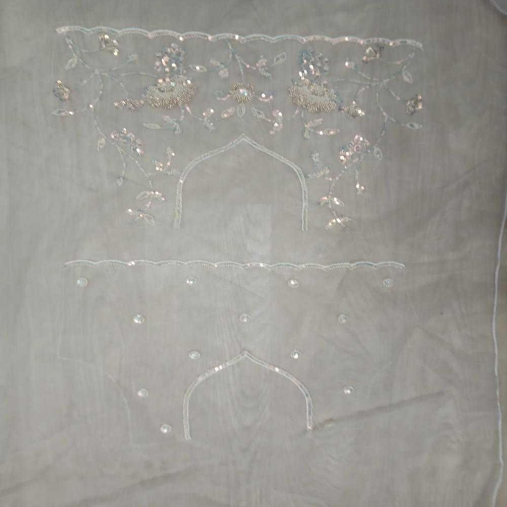 Elegant Ivory Cream Embroidered Net Saree with Golden Floral Work