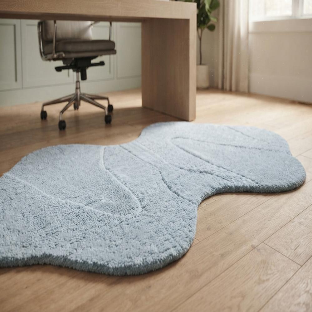 Handmade Modern Irregular Curved Organic Shape Tufted Wool Rug - Soft Light Blue