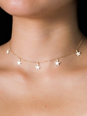 Star Charm Choker Necklace - Color: Gold