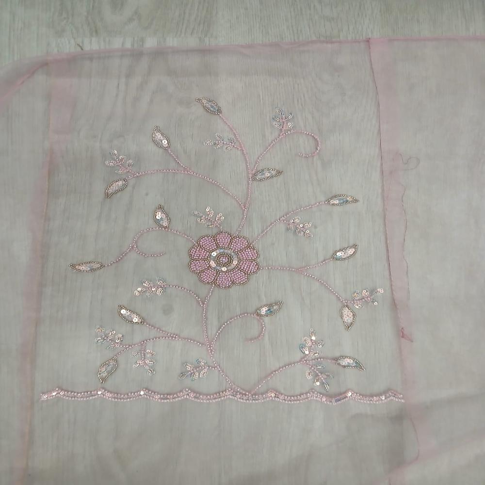 Elegant Dusty Pink Embroidered Net Saree with Floral Sequin Work