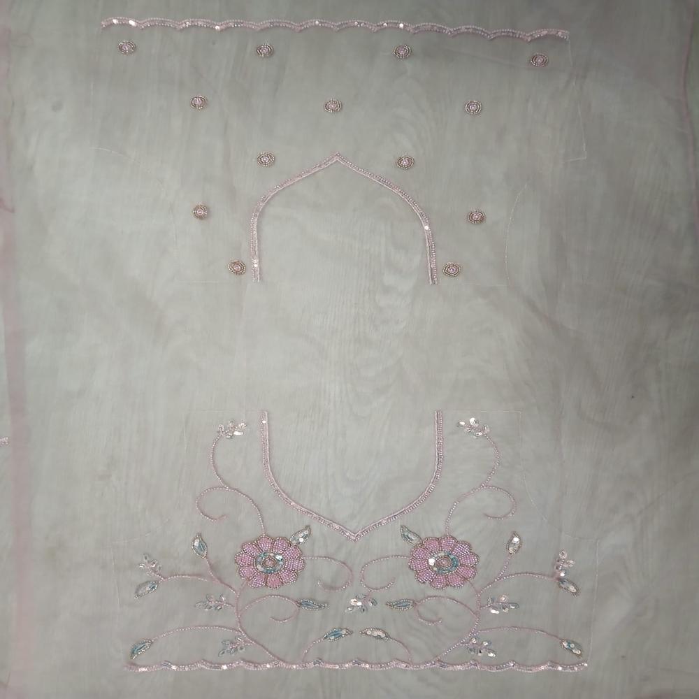 Elegant Dusty Pink Embroidered Net Saree with Floral Sequin Work
