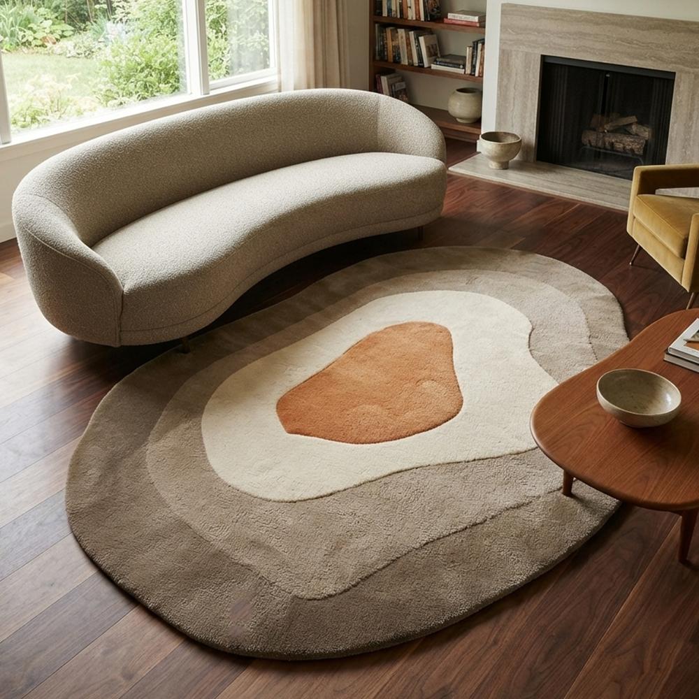 Handmade Modern Organic Pebble Shape Tufted Wool Area Rug - Neutral Tones - Backing Material: Canvas Latex