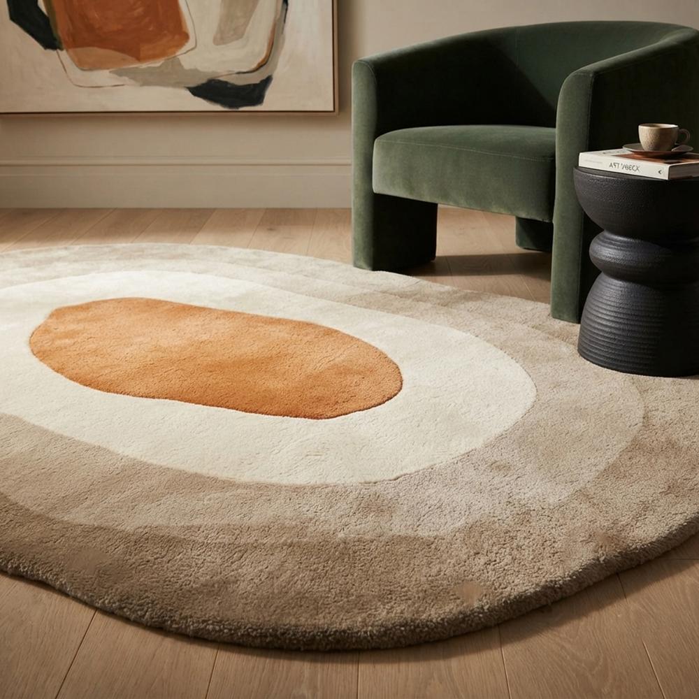 Handmade Modern Organic Pebble Shape Tufted Wool Area Rug - Neutral Tones