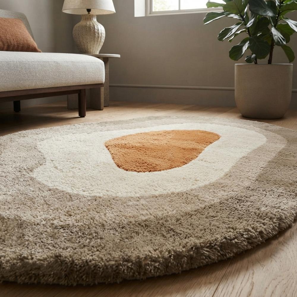 Handmade Modern Organic Pebble Shape Tufted Wool Area Rug - Neutral Tones