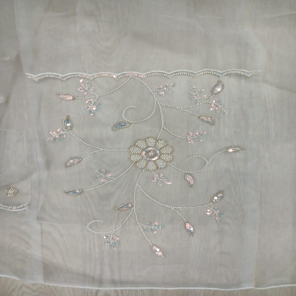 Elegant Ivory Cream Embroidered Net Saree with Floral Sequin Work