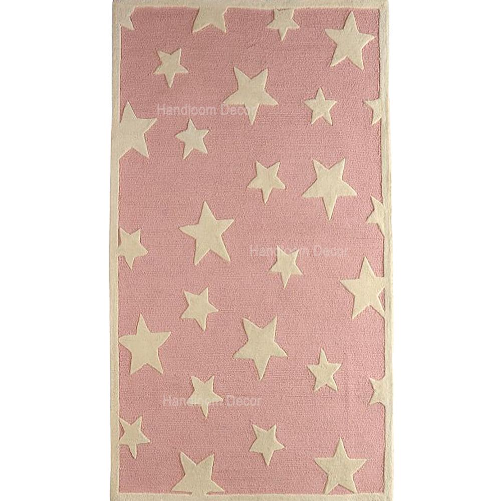 Handmade Twinkling Star Pattern Tufted Wool Kids Area Rug - Blush Pink & White