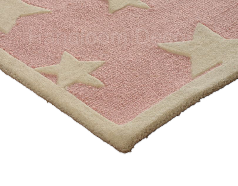 Handmade Twinkling Star Pattern Tufted Wool Kids Area Rug - Blush Pink & White