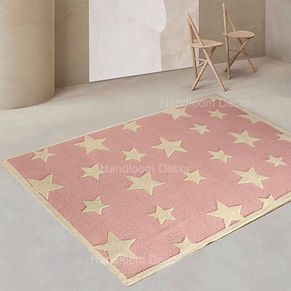 Handmade Twinkling Star Pattern Tufted Wool Kids Area Rug - Blush Pink & White