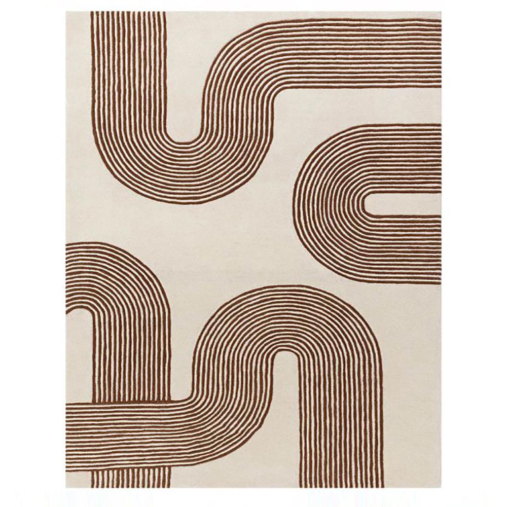 Handmade Modern Abstract Arch Line Pattern Tufted Wool Rug - Terracotta & Cream
