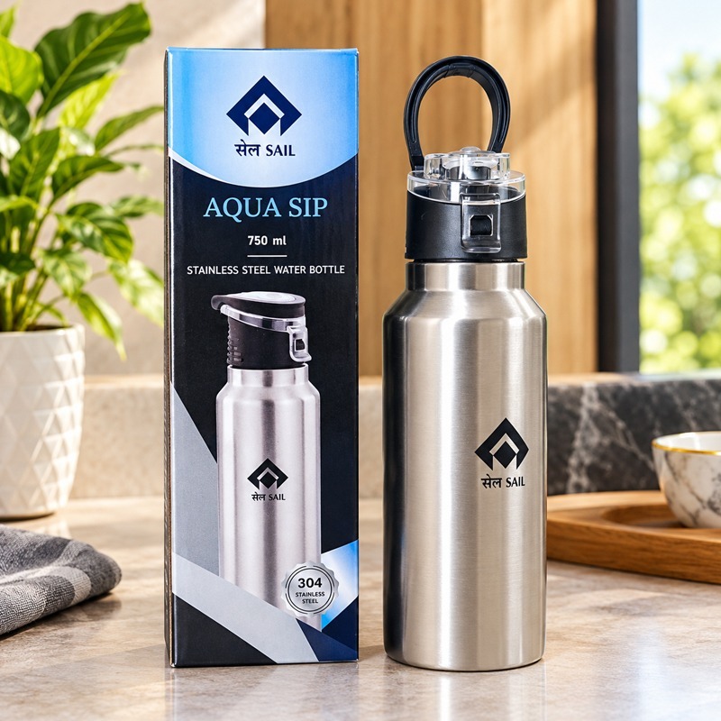 Sail Aqua Sip Stainless Steel Water Bottle - Color: Silver And Black