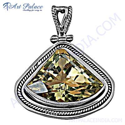 आकर्षक लेमन क्वार्टज जेमस्टोन सिल्वर पेंडेंट