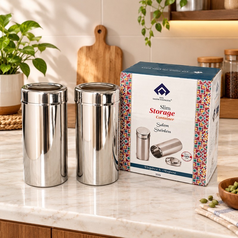 Sail Salem Stainless Steel Slim Storage Container 450 Ml Set Of 2 - Color: Silver