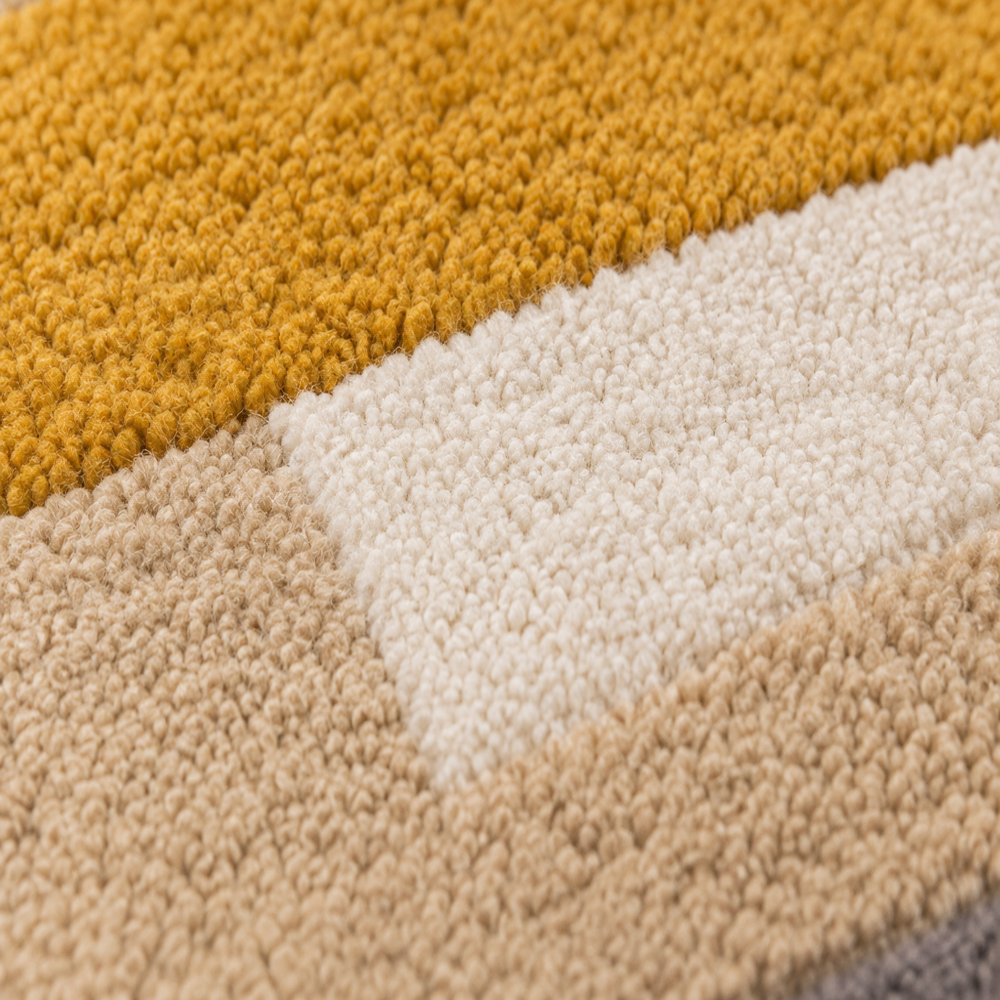 Handmade Modern Geometric Block Grid Tufted Wool Rug - Mustard, Beige & Charcoal