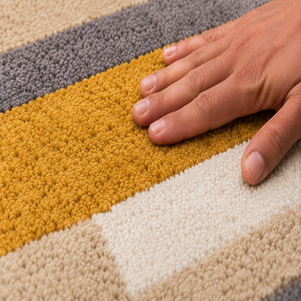 Handmade Modern Geometric Block Grid Tufted Wool Rug - Mustard, Beige & Charcoal