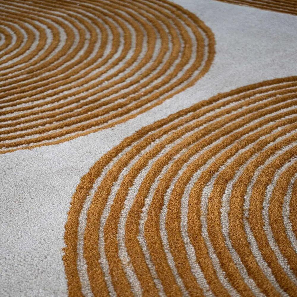 Handmade Modern Abstract Arch Line Pattern Tufted Wool Rug - Ochre Gold & Cream