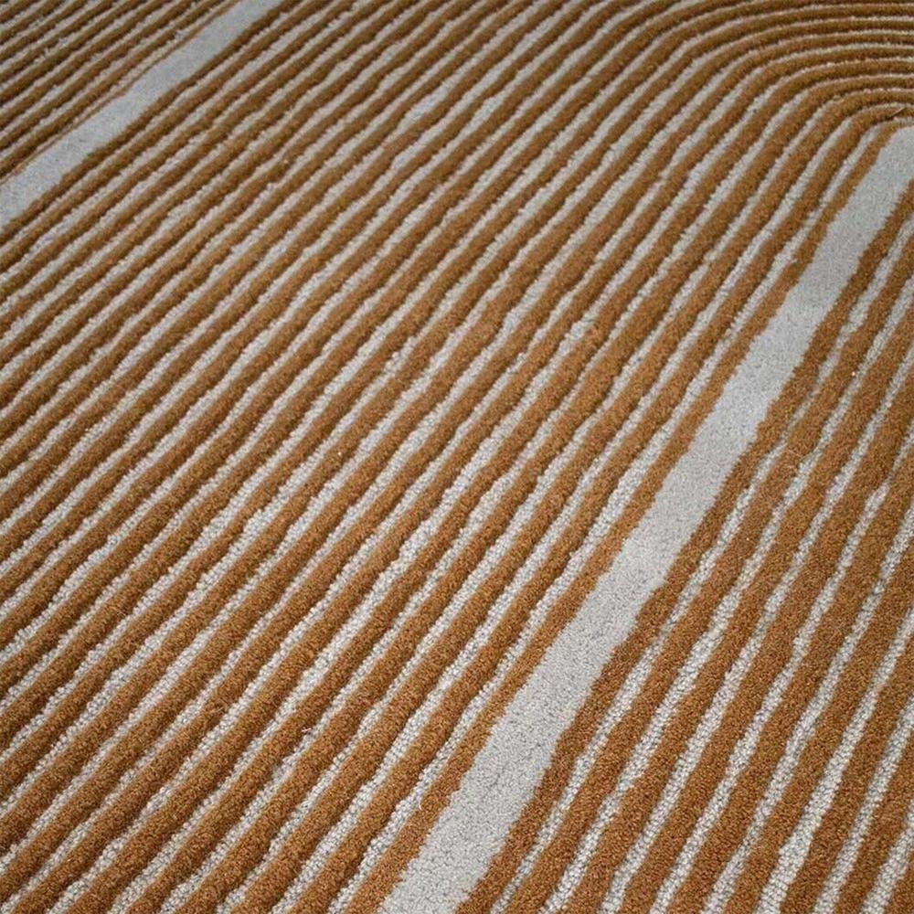 Handmade Modern Abstract Arch Line Pattern Tufted Wool Rug - Ochre Gold & Cream