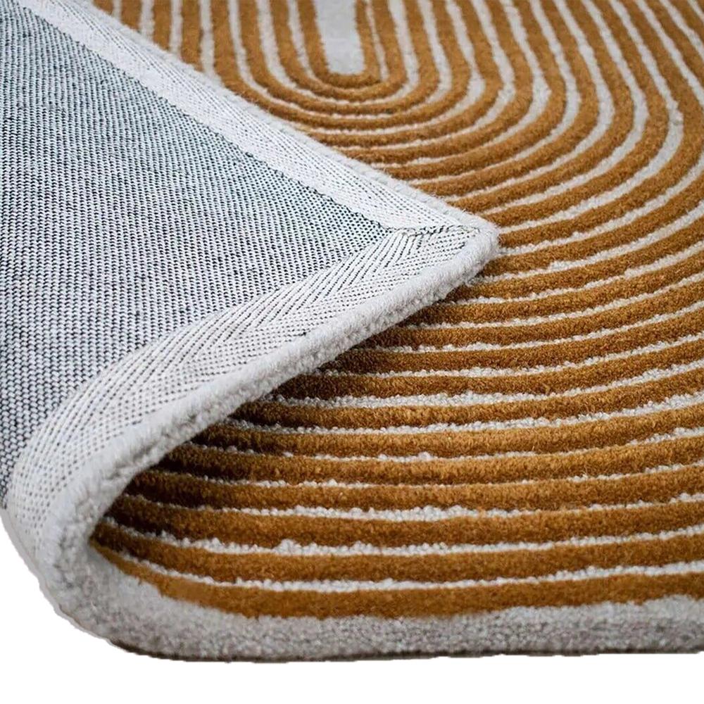 Handmade Modern Abstract Arch Line Pattern Tufted Wool Rug - Ochre Gold & Cream