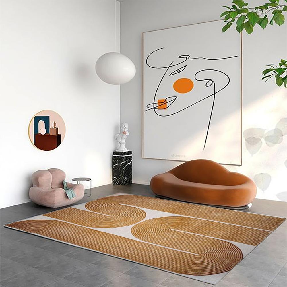 Handmade Modern Abstract Arch Line Pattern Tufted Wool Rug - Ochre Gold & Cream