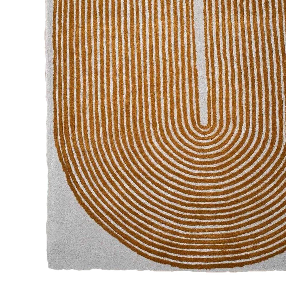 Handmade Modern Abstract Arch Line Pattern Tufted Wool Rug - Ochre Gold & Cream