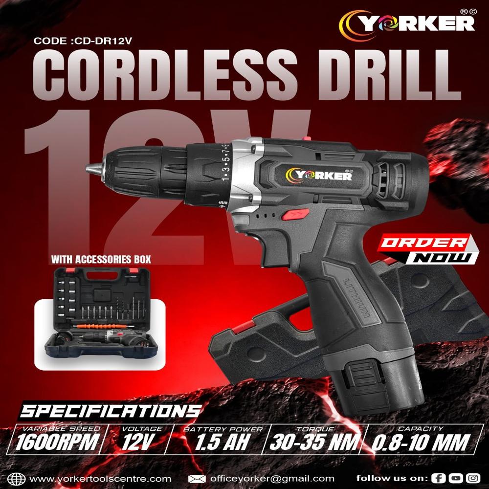 YK-DR12V CORDLESS DRILL 12V WITH ACCESORIES BOX