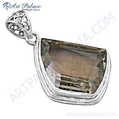 क्लासिक नींबू क्वार्ट्ज रत्न चांदी का लटकन