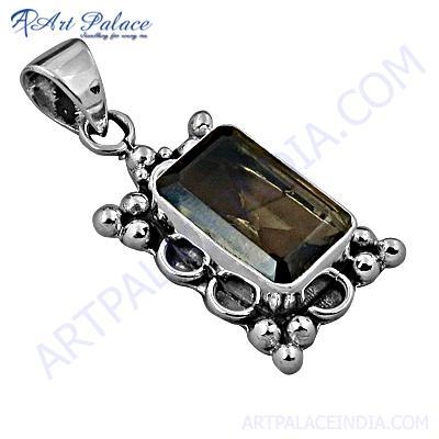 विक्टोरियन स्मोकी क्वार्ट्ज जेमस्टोन सिल्वर पेंडेंट